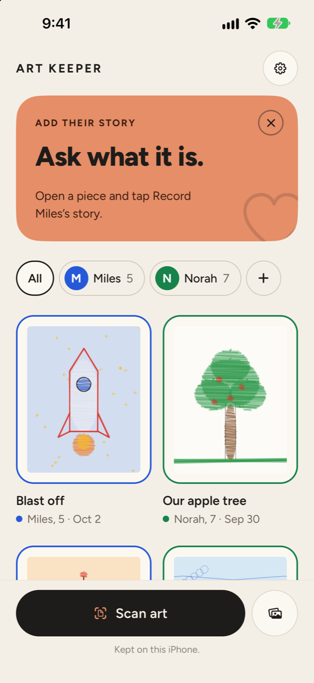 Home: two children's art, each child in their own color